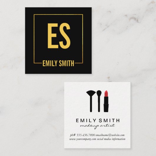 エレガント金ゴールドキス及びフレームモノグラム スクエア名刺 (正面/裏面)