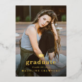 エレガント金ゴールドキャップポートレート写真卒業 箔招待状 (正面)