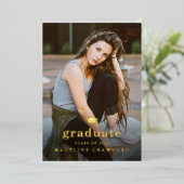 エレガント金ゴールドキャップポートレート写真卒業 箔招待状 (立ち正面)