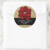 エレガント金ゴールドギッター、黒、赤いバラの花結婚の ラウンドシール (バッグ)