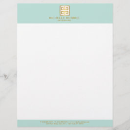 エレガント金ゴールドギリシャ語鍵オンMintインテリアデザイナー レターヘッド