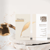 エレガント金ゴールドクイルアイボリー公証人パブリックQrコード 名刺