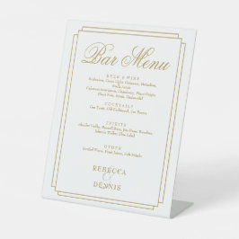 エレガント金ゴールドクラシックアールデコの結婚バーメニュー 台座サイン