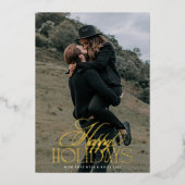 エレガント金ゴールドクラシッククリスマス書道写真 箔シーズンカード (正面)