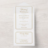 エレガント金ゴールドクラシックデコモノグラム結婚ズ オールインワン招待状 (内側)