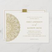 エレガント金ゴールドクラシック華美結婚式の招待 サンキューカード (正面/裏面)