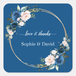 エレガント金ゴールドクラス青ピンクの花開花結婚 スクエアシール