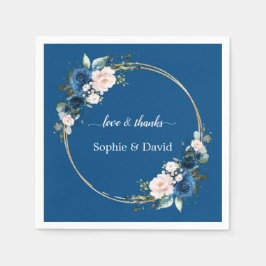 エレガント金ゴールドクラス青ピンクの花開花結婚 スタンダードカクテルナプキン