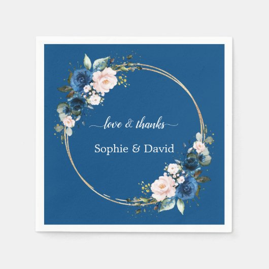 エレガント金ゴールドクラス青ピンクの花開花結婚 スタンダードカクテルナプキン (正面)