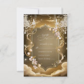 エレガント金ゴールドクリスタル結婚シャンデリア 出欠カード (正面)