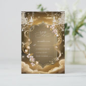 エレガント金ゴールドクリスタル結婚シャンデリア 出欠カード (スタンド正面)