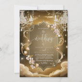 エレガント金ゴールドクリスタル結婚シャンデリア 招待状 (正面)