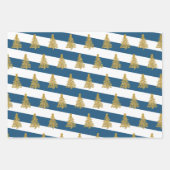 エレガント金ゴールドクリスマスツリーストライプの ラッピングペーパーシート (正面3)