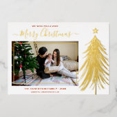 エレガント金ゴールドクリスマスツリーモダン写真 箔シーズンカード (正面)