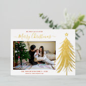 エレガント金ゴールドクリスマスツリーモダン写真 箔シーズンカード (立ち正面)