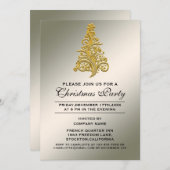 エレガント金ゴールドクリスマスツリー企業のパーティー 招待状 (正面/裏面)