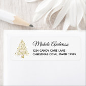 エレガント金ゴールドクリスマスツリー差出人住所 ラベル (インサイチュ)