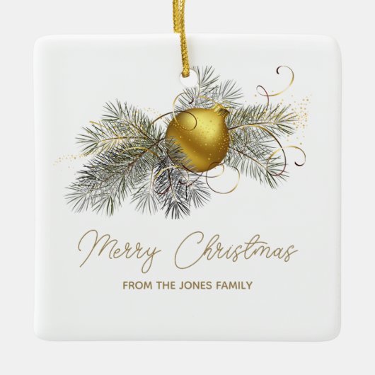 エレガント金ゴールドクリスマスパーティー セラミックオーナメント (正面)