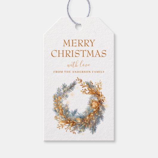 エレガント金ゴールドクリスマスリースカスタム ギフトタグ (正面)