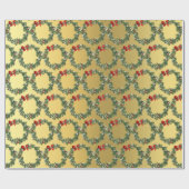 エレガント金ゴールドクリスマスリースパターン ラッピングペーパー (フラット)