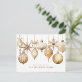 エレガント金ゴールドクリスマス水カラーオーナメント シーズンポストカード (スタンド正面)