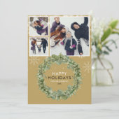 エレガント金ゴールドクリスマス3フォトグリーナリーリース シーズンカード (スタンド正面)