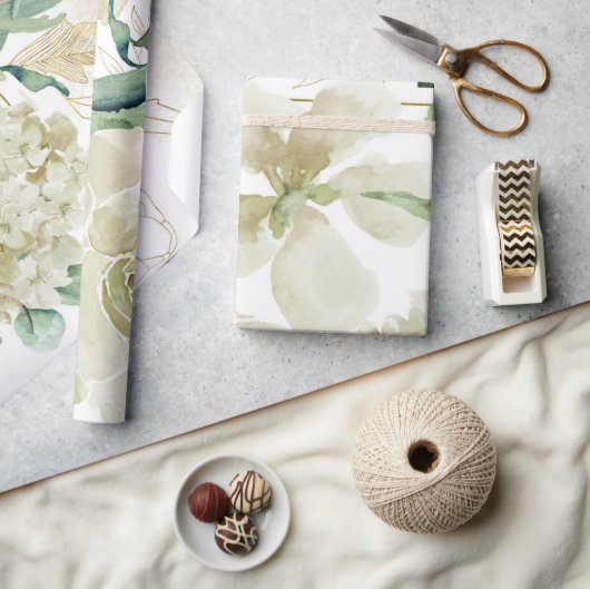 エレガント金ゴールドクリーム水色バラ母音更新 ラッピングペーパー (クラフト)