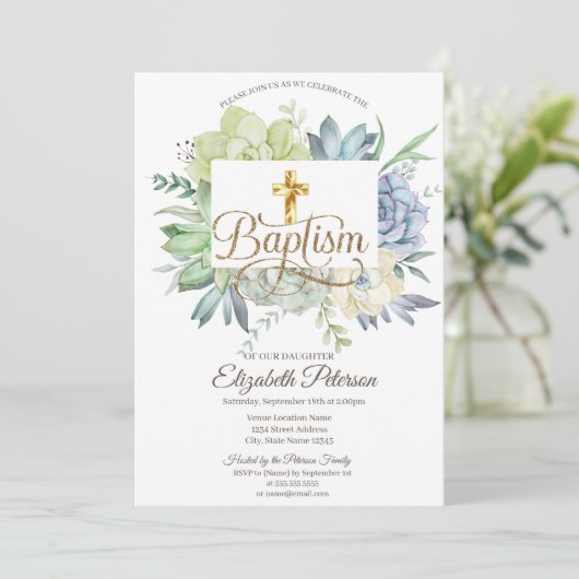 エレガント金ゴールドクロサボテン多肉株水玉模様 招待状 (スタンド正面)