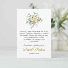 エレガント金ゴールドクロスと水色の緑葉色 サンキューカード