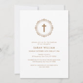 エレガント金ゴールドクロスクラシックリースバプテスマ 招待状 (正面)