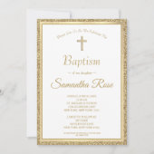 エレガント金ゴールドクロスバプテスマ男女兼用 招待状 (正面)