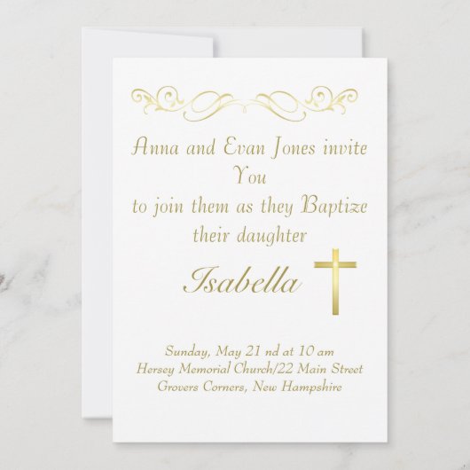 エレガント金ゴールドクロスバプテスマ《キリスト教》洗礼式や命名式招待状 招待状 (裏面)