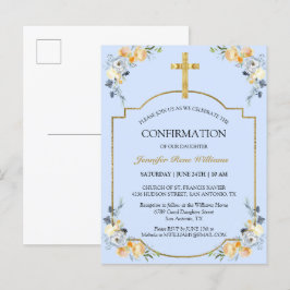 エレガント金ゴールドクロスブルーフローラ確認Invita インビテーションポストカード