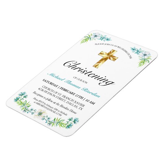 エレガント金ゴールドクロスボーイズブルー《キリスト教》洗礼式や命名式 マグネット (左側)