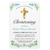 エレガント金ゴールドクロスボーイズブルー《キリスト教》洗礼式や命名式 マグネット (縦)