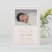 エレガント金ゴールドクロス宗教バプテスマ&《キリスト教》洗礼式や命名式 招待状 (スタンド正面)