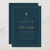 エレガント金ゴールドクロス宗教バプテスマ&《キリスト教》洗礼式や命名式 招待状 (正面/裏面)