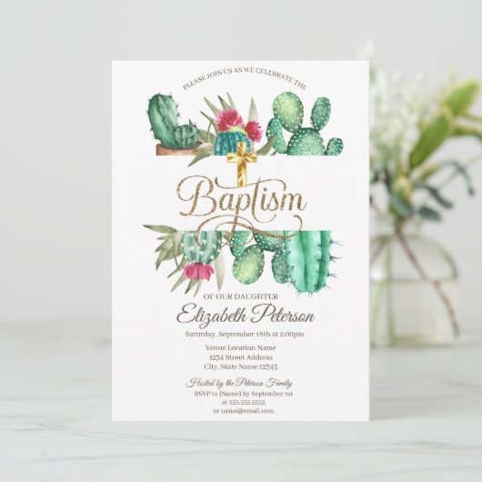 エレガント金ゴールドクロス水玉模様 招待状 (スタンド正面)