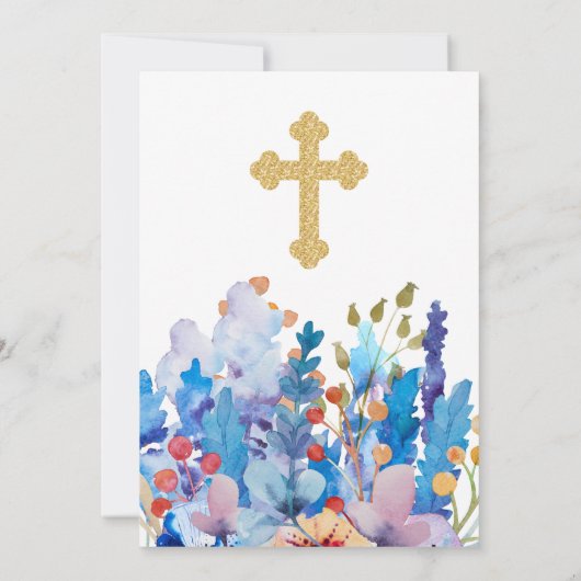 エレガント金ゴールドクロス《キリスト教》洗礼式や命名式フローラ 招待状 (裏面)