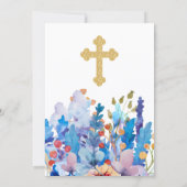 エレガント金ゴールドクロス《キリスト教》洗礼式や命名式フローラ 招待状 (裏面)