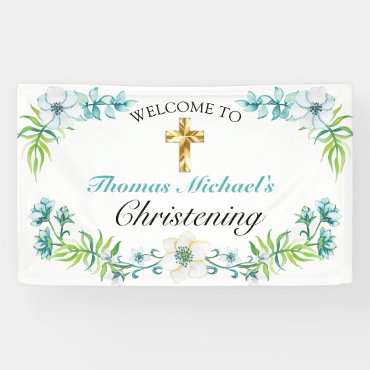 エレガント金ゴールドクロス《キリスト教》洗礼式や命名式披露宴へようこそ 横断幕 (横)