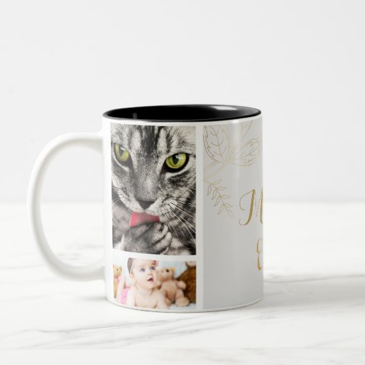 エレガント金ゴールドクールママ今まで写真 ツートーンマグカップ (左)