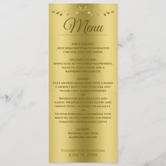 エレガント金ゴールドグラディエントとヴィンテージフィ結婚リグリー メニュー (正面)