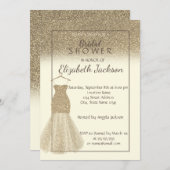 エレガント金ゴールドグラデーショングリッター、ドレスブライダルシャワー 招待状 (正面/裏面)