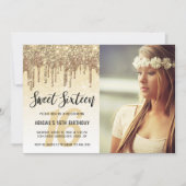 エレガント金ゴールドグリッターがsweet sixteenを乾燥 招待状 (正面)