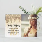 エレガント金ゴールドグリッターがsweet sixteenを乾燥 招待状 (スタンド正面)