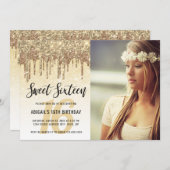 エレガント金ゴールドグリッターがsweet sixteenを乾燥 招待状 (正面/裏面)