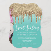 エレガント金ゴールドグリッターがsweet sixteen写真を乾燥 招待状 (正面/裏面)