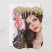 エレガント金ゴールドグリッターがsweet sixteen写真を乾燥 招待状 (裏面)