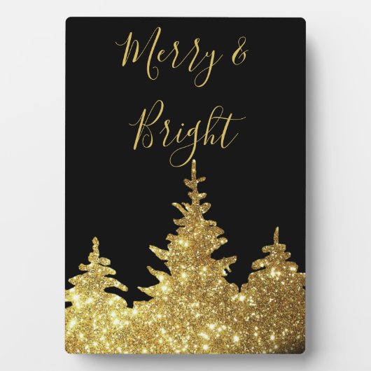 エレガント金ゴールドグリッターの木メリーと明るい フォトプラーク (正面)